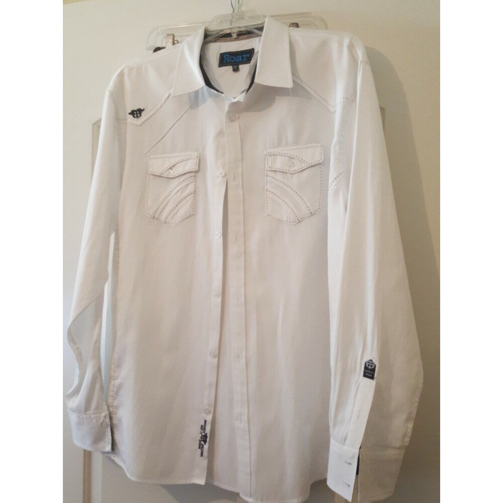 Roar Men’s long sleeve button up white light shirt Size 2XL Euc